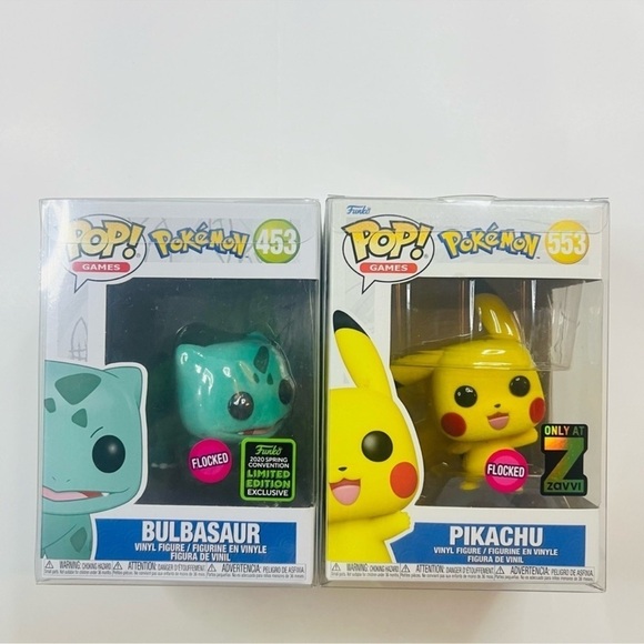 Funko Pokémon Pikachu & Bulbasaur Flocked Pop Bundle - Picture 1 of 6